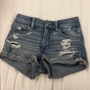 American Eagle Outfitters Blue Distressed Jean Shorts